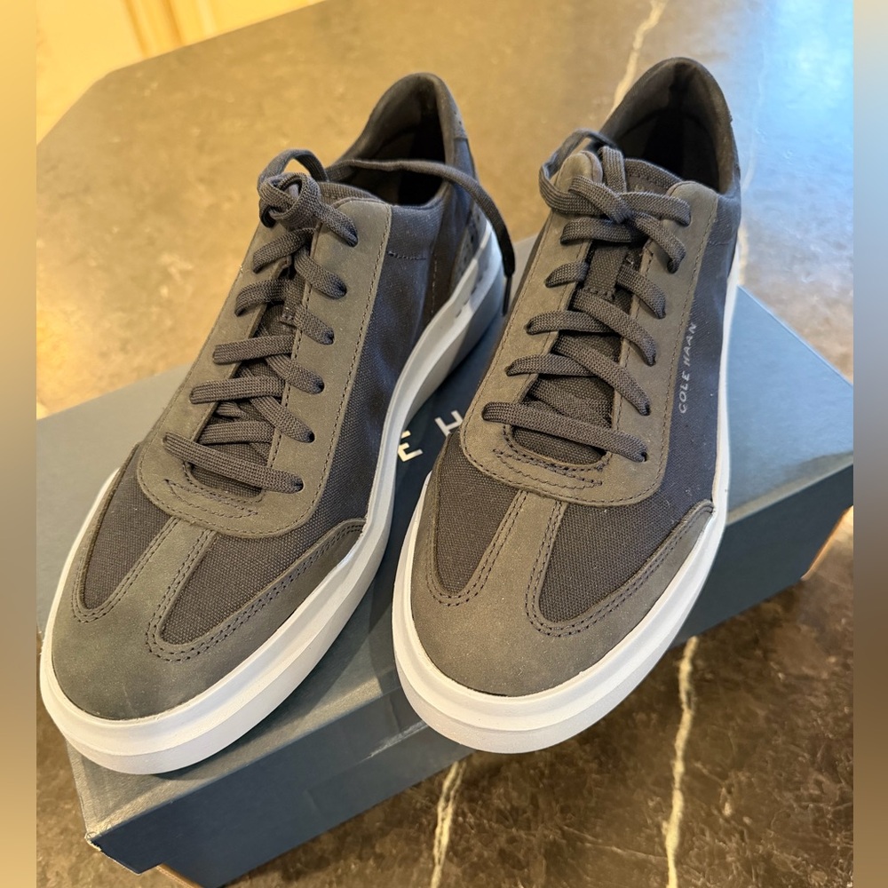 Cole Haan Gray Suede & Canvas Lace-Up Sneakers Navy